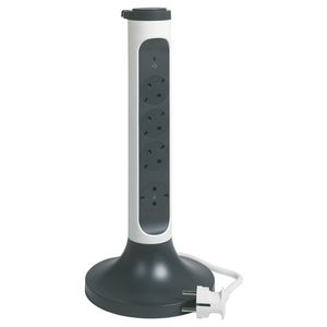 Staande vloercontactdoos verticaal 4x2P+A 2m OSB zwart-wit
