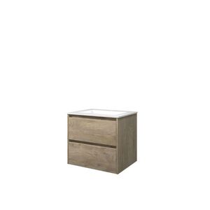Set Proline polystone Elegant wastafel glans wit met 1 kraangat onderkast symmetrisch raw oak 60x46cm
