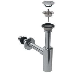 Directsifon 1.1/4"x40mm incl. muurbuis+rozet chroom met plug/manchet
