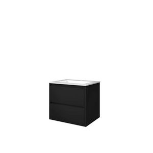 Set Proline polystone Elegant wastafel glans wit met 1 kraangat onderkast symmetrisch mat zwart 60x46cm