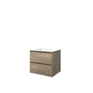 Set Proline polystone Elegant wastafel mat wit zonder kraangat onderkast symmetrisch raw oak 60x46cm