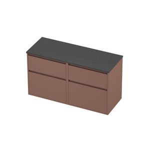 Deck Set Top afdekplaat hardsteen en onderkast greeploos 4 laden a-symmetrisch in kader 1200x460x670mm Blue stone/Beauty blush