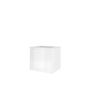 Set Proline polystone Elegant wastafel mat wit zonder kraangat onderkast symmetrisch glans wit 60x46cm