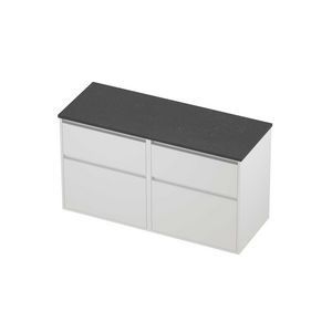 Deck Set Top afdekplaat hardsteen en onderkast greeploos 4 laden a-symmetrisch in kader 1200x460x670mm Blue stone/matt white