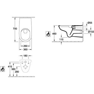 Wandcloset ViCare (O.Novo Vita) verlengd 700mm wit Alpin diepspoel rimless zonder zittinggaten