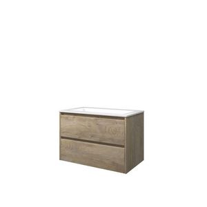 Set Proline polystone Elegant wastafel glans wit zonder kraangat onderkast symmetrisch raw oak 80x46cm