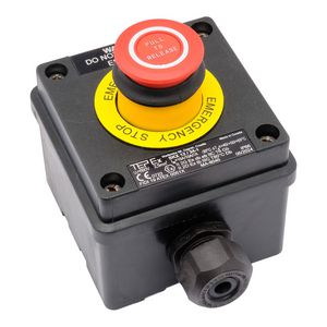 ATEX Noodstop zone 1/21 met tekst-ring opbouw 1xNO/NC 1xM25