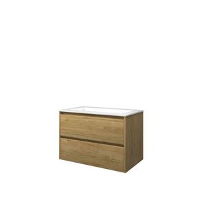 Set Proline polystone Elegant wastafel glans wit zonder kraangat onderkast symmetrisch Ideal oak 80x46cm