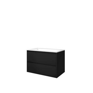 Set Proline polystone Elegant wastafel glans wit zonder kraangat onderkast symmetrisch mat zwart 80x46cm