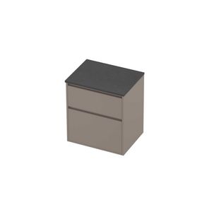 Deck Set Top afdekplaat hardsteen en onderkast greeploos 2 laden a-symmetrisch in kader 600x460x670mm Blue stone/Clay beige