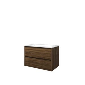 Set Proline polystone Elegant wastafel glans wit met 1 kraangat onderkast symmetrisch Cabana oak 80x46cm