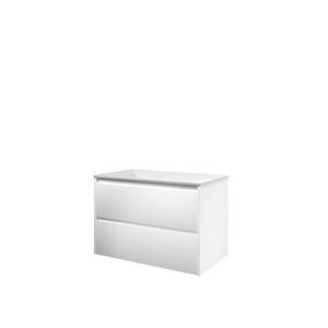 Set Proline polystone Elegant wastafel glans wit met 1 kraangat onderkast symmetrisch mat wit 80x46cm