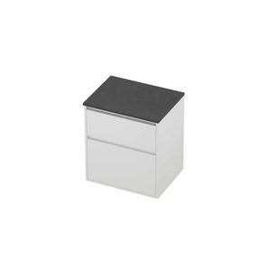 Deck Set Top afdekplaat hardsteen en onderkast greeploos 2 laden a-symmetrisch in kader 600x460x670mm Blue stone/matt white