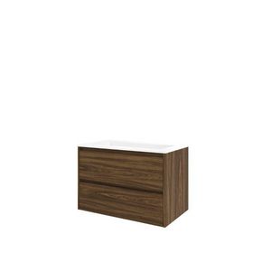 Set Proline polystone Elegant wastafel mat wit zonder kraangat onderkast symmetrisch Cabana oak 80x46cm