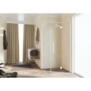 Hoekinstap (rechter deel) YOUNG 2Gs 870-890x2000mm helder glas profiel matwit