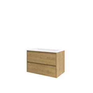 Set Proline polystone Elegant wastafel mat wit met 1 kraangat onderkast symmetrisch Ideal oak 80x46cm