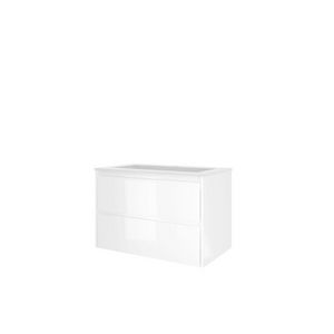 Set Proline polystone Elegant wastafel mat wit met 1 kraangat onderkast symmetrisch glans wit 80x46cm