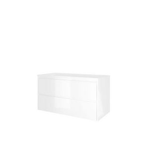 Set Proline polystone Elegant wastafel glans wit zonder kraangat onderkast symmetrisch glans wit 100x46cm