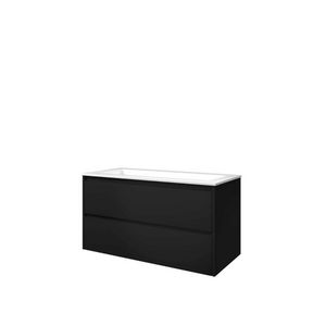 Set Proline polystone Elegant wastafel glans wit zonder kraangat onderkast symmetrisch mat zwart 100x46cm