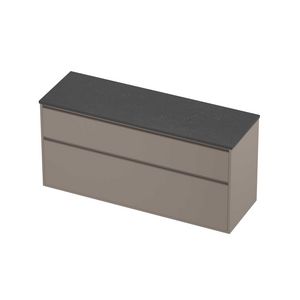 Deck Set Top afdekplaat hardsteen en onderkast greeploos 2 laden a-symmetrisch in kader 1400x460x670mm Blue stone/Clay beige