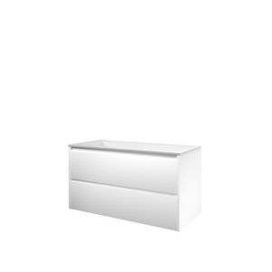 Set Proline polystone Elegant wastafel glans wit met 1 kraangat onderkast symmetrisch mat wit 100x46cm