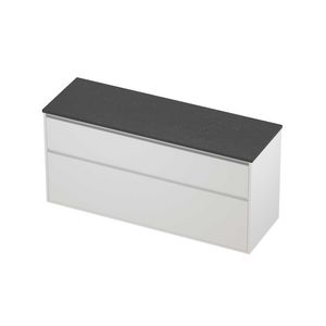 Deck Set Top afdekplaat hardsteen en onderkast greeploos 2 laden a-symmetrisch in kader 1400x460x670mm Blue stone/matt white