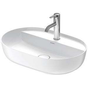 LUV #038060v opzetwastafel 600mm kleur buitenkant wit zijdemat (wit glans binnen) met kraangat geslepen onderzijde