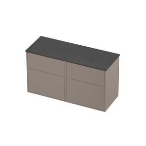 Deck Set Top afdekplaat hardsteen en onderkast tbv grepen 4 laden a-symmetrisch in kader 1200x460x670mm Blue stone/Clay beige