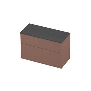 Deck Set Top afdekplaat hardsteen en onderkast tbv grepen 2 laden a-symmetrisch in kader 1000x460x670mm Blue stone/Beauty blush