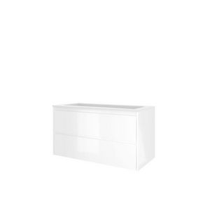 Set Proline polystone Elegant wastafel mat wit zonder kraangat onderkast symmetrisch glans wit 100x46cm