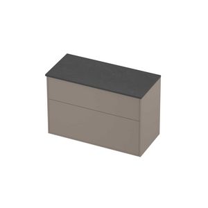 Deck Set Top afdekplaat hardsteen en onderkast tbv grepen 2 laden a-symmetrisch in kader 1000x460x670mm Blue stone/Clay beige