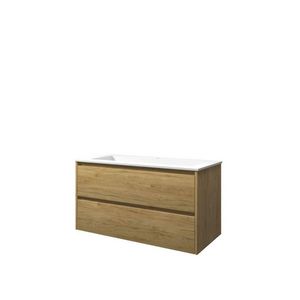 Set Proline polystone Elegant wastafel mat wit met 1 kraangat onderkast symmetrisch Ideal oak 100x46cm