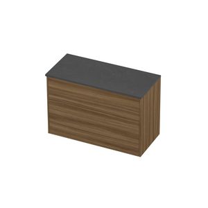Deck Set Top afdekplaat hardsteen en onderkast tbv grepen 2 laden a-symmetrisch in kader 1000x460x670mm Blue stone/Caramel walnut