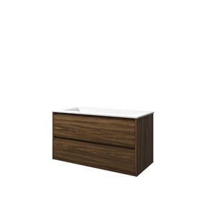 Set Proline polystone Elegant wastafel mat wit met 1 kraangat onderkast symmetrisch Cabana oak 100x46cm