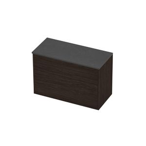 Deck Set Top afdekplaat hardsteen en onderkast tbv grepen 2 laden a-symmetrisch in kader 1000x460x670mm Blue stone/Mokka oak