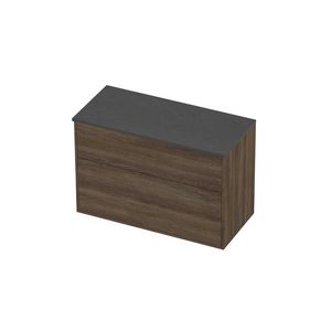 Deck Set Top afdekplaat hardsteen en onderkast tbv grepen 2 laden a-symmetrisch in kader 1000x460x670mm Blue stone/Vital oak