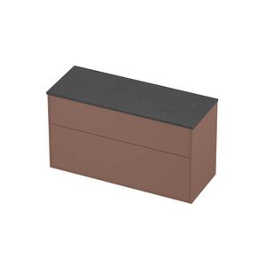 Deck Set Top afdekplaat hardsteen en onderkast tbv grepen 2 laden a-symmetrisch in kader 1200x460x670mm Blue stone/Beauty blush
