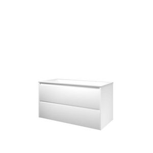 Set Proline polystone Elegant wastafel mat wit met 2 kraangaten onderkast symmetrisch mat wit 100x46cm