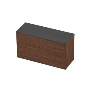 Deck Set Top afdekplaat hardsteen en onderkast tbv grepen 2 laden a-symmetrisch in kader 1200x460x670mm Blue stone/Indian walnut