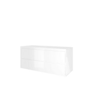 Set Proline polystone Elegant dubb. wastafel glans wit met 2 kraangaten onderkast symmetrisch glans wit 120x46cm