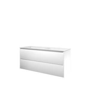 Set Proline polystone Elegant dubb. wastafel glans wit met 2 kraangaten onderkast symmetrisch mat wit 120x46cm