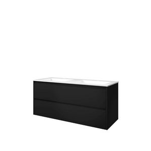 Set Proline polystone Elegant dubb. wastafel glans wit met 2 kraangaten onderkast symmetrisch mat zwart 120x46cm