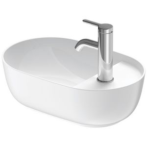 LUV #038142v opzetwastafel 420mm kleur buitenkant wit zijdemat (wit glans binnen) met kraangat geslepen onderzijde