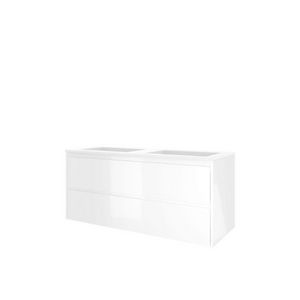 Set Proline polystone Elegant dubb. wastafel mat wit zonder kraangat onderkast symmetrisch glans wit 120x46cm
