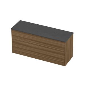 Deck Set Top afdekplaat hardsteen en onderkast tbv grepen 2 laden a-symmetrisch in kader 1400x460x670mm Blue stone/Caramel walnut
