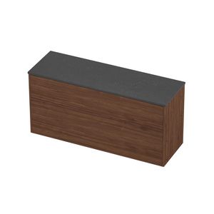 Deck Set Top afdekplaat hardsteen en onderkast tbv grepen 2 laden a-symmetrisch in kader 1400x460x670mm Blue stone/Indian walnut