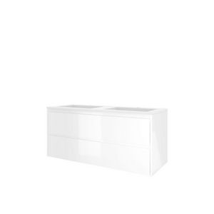 Set Proline polystone Elegant dubb. wastafel mat wit met 2 kraangaten onderkast symmetrisch glans wit 120x46cm