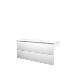 Set Proline polystone Elegant dubb. wastafel mat wit met 2 kraangaten onderkast symmetrisch mat wit 120x46cm