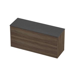 Deck Set Top afdekplaat hardsteen en onderkast tbv grepen 2 laden a-symmetrisch in kader 1400x460x670mm Blue stone/Vital oak