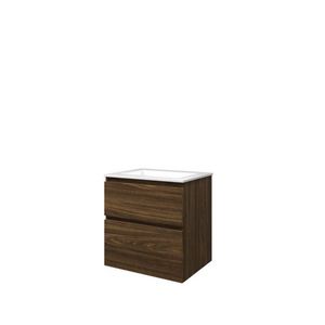 Set Proline polystone Elegant wastafel glans wit zonder kraangat onderkast asymmetrisch Cabana oak 60x46cm